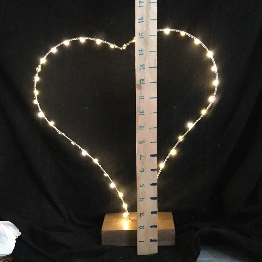 Heart Shaped LED Light Battery Powered 2 AA's Wood Base Night Light Valentines